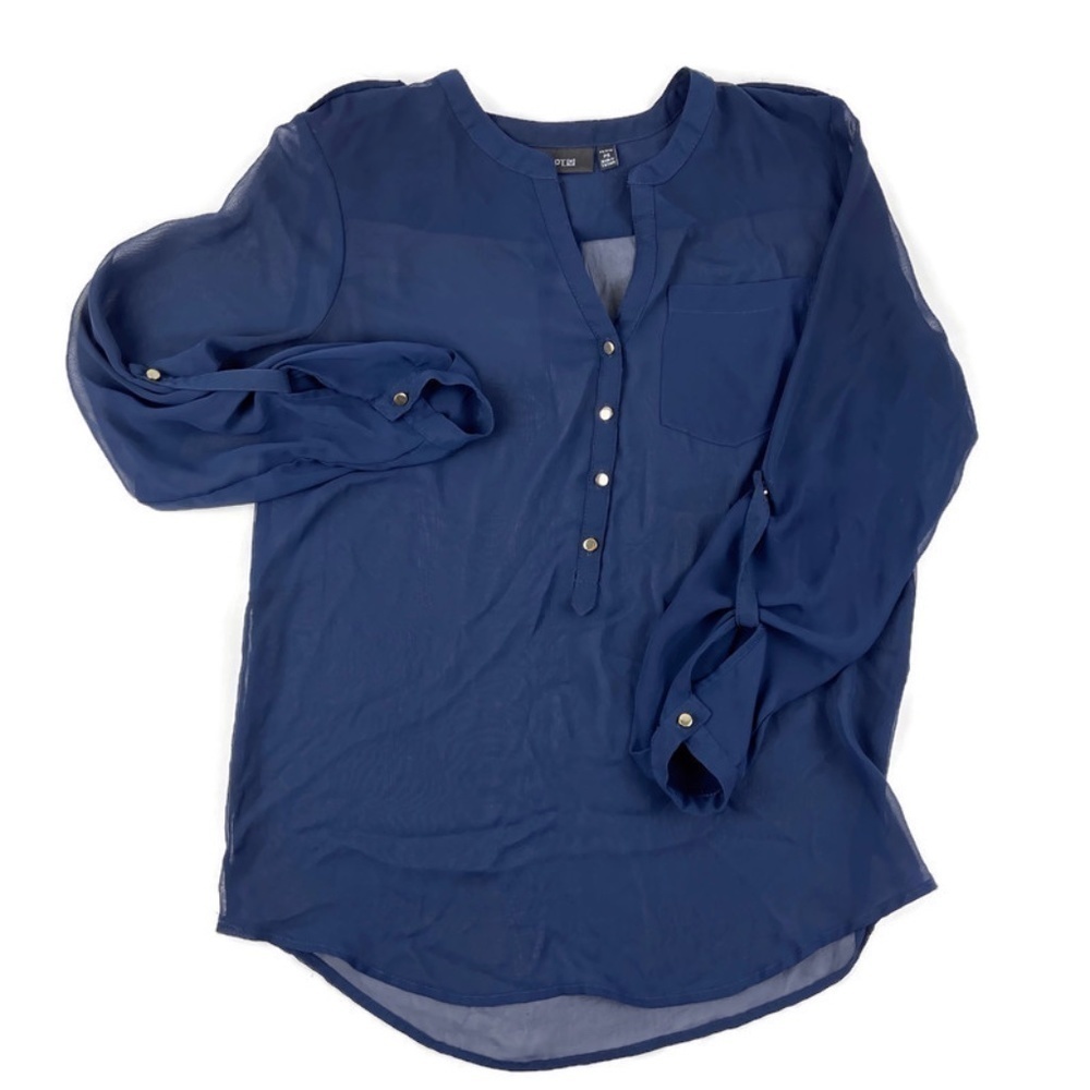 Apt 9 Womens Blouse Buttons Roll Tab Blue Sm Pet